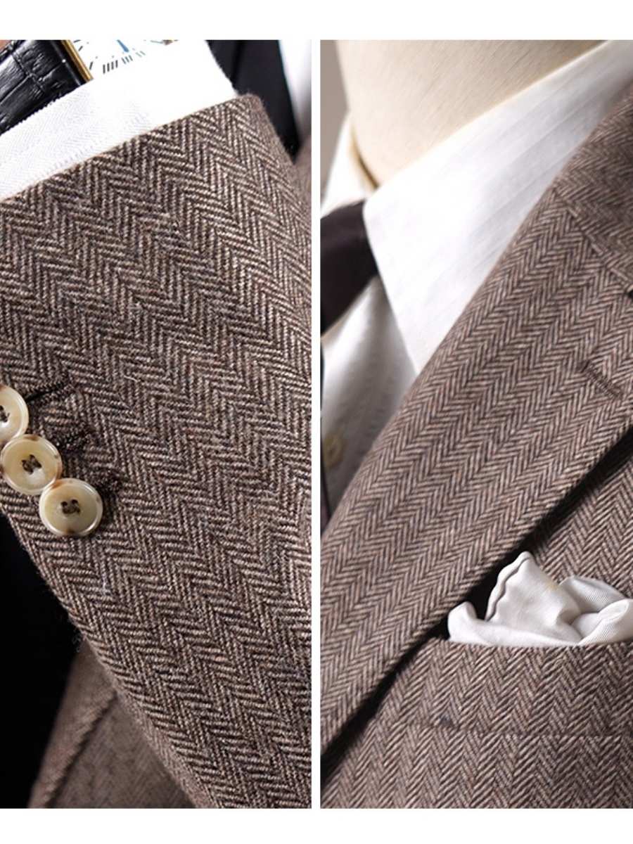 Traje de lana espigada de botonadura sencilla Ligúria