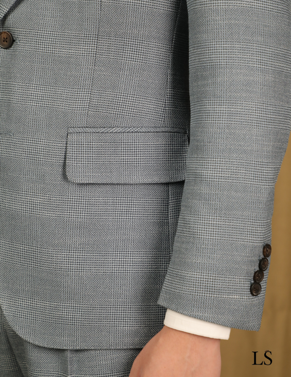 Traje de dos botones con estampado príncipe de Gales gris