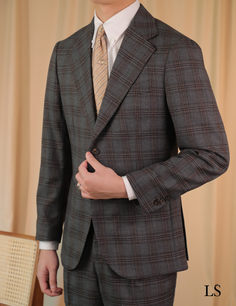 Traje de cuadros Príncipe de Gales con dos botones, color café