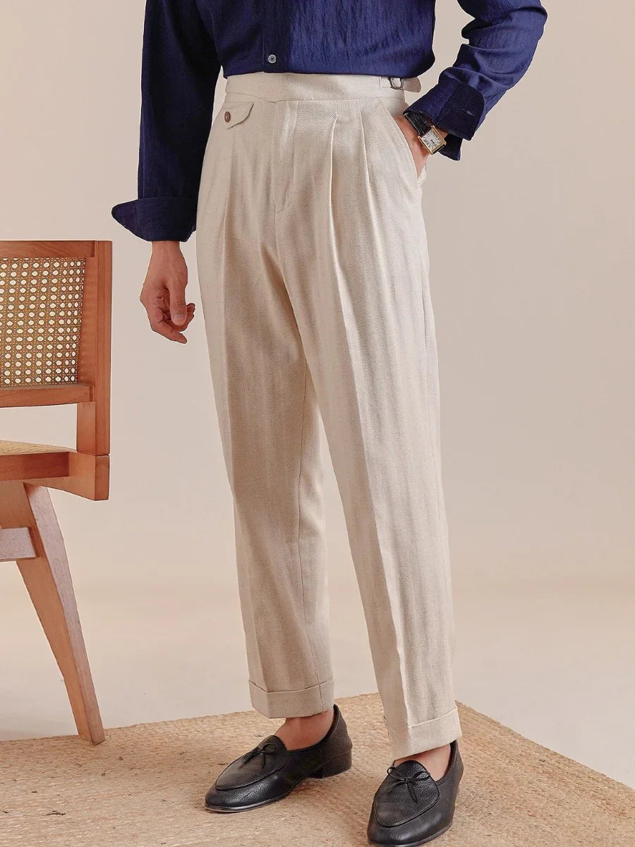 Pantalon Gurkha Napoli en lin taille haute