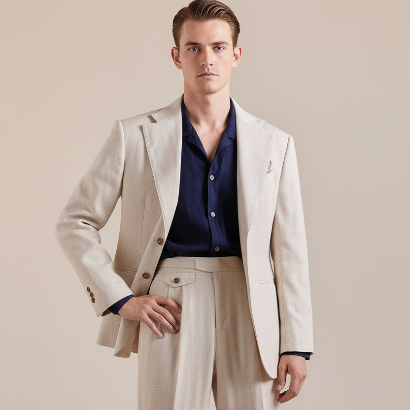 Pantalon Gurkha Napoli en lin taille haute