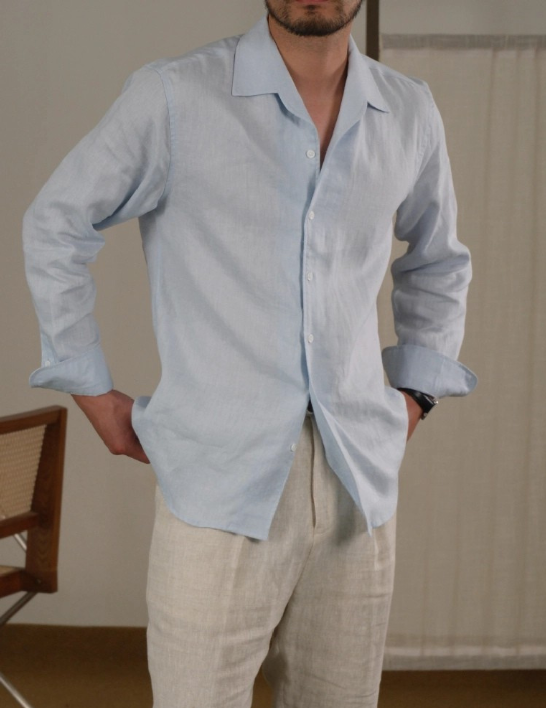 Chemise à manches longues et col cubain en lin