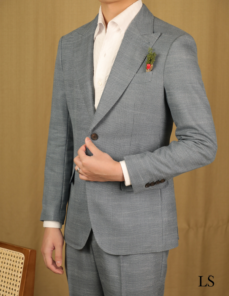 Traje de dos botones con estampado príncipe de Gales gris