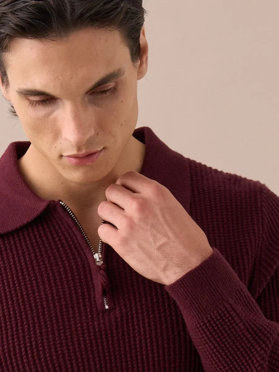 Ribbed Knit Half-Zip Sweater