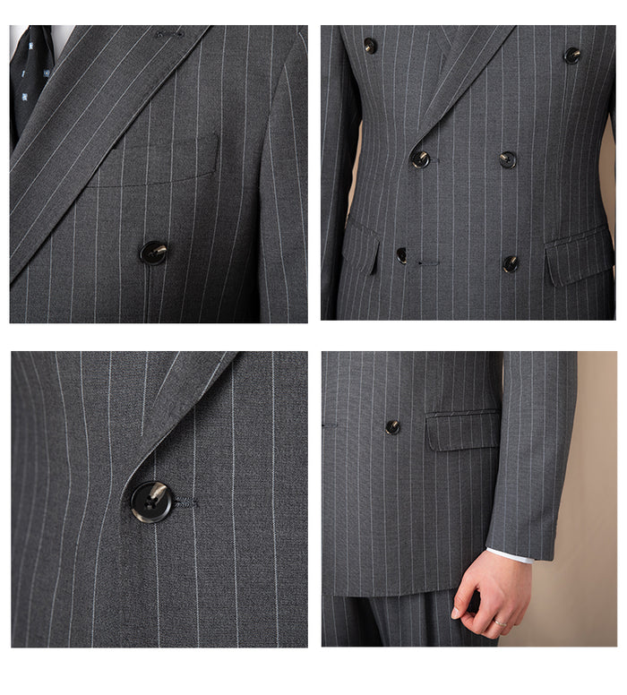 Blazer cruzado gris a rayas diplomáticas