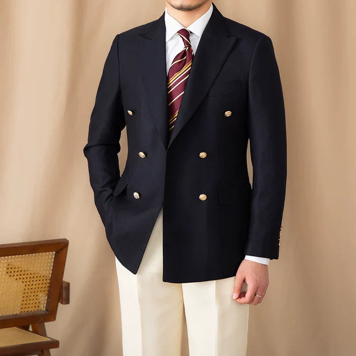 Blazer cruzado cruzado con botones dorados