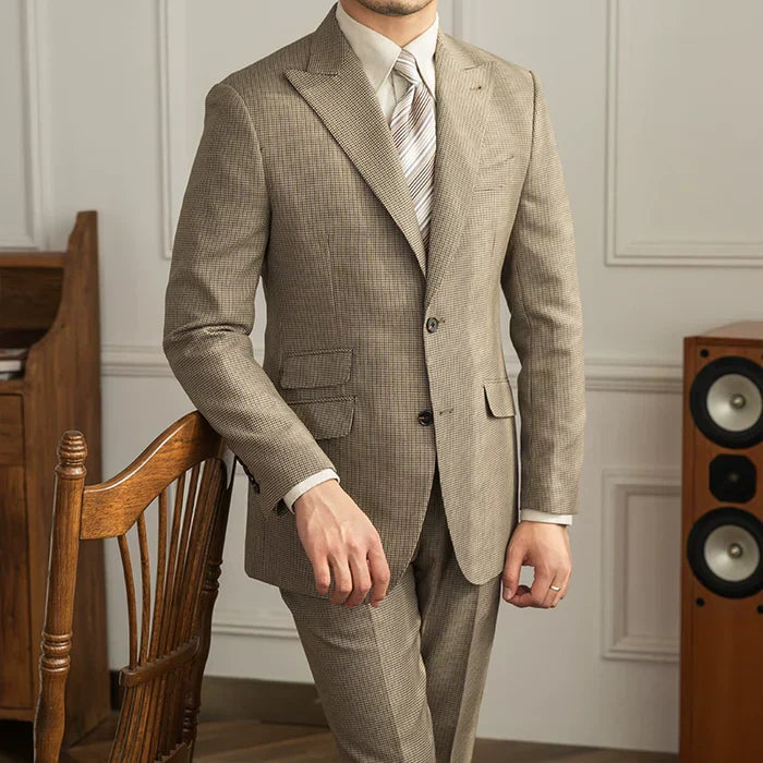 Traje de cuadros caqui de dos botones