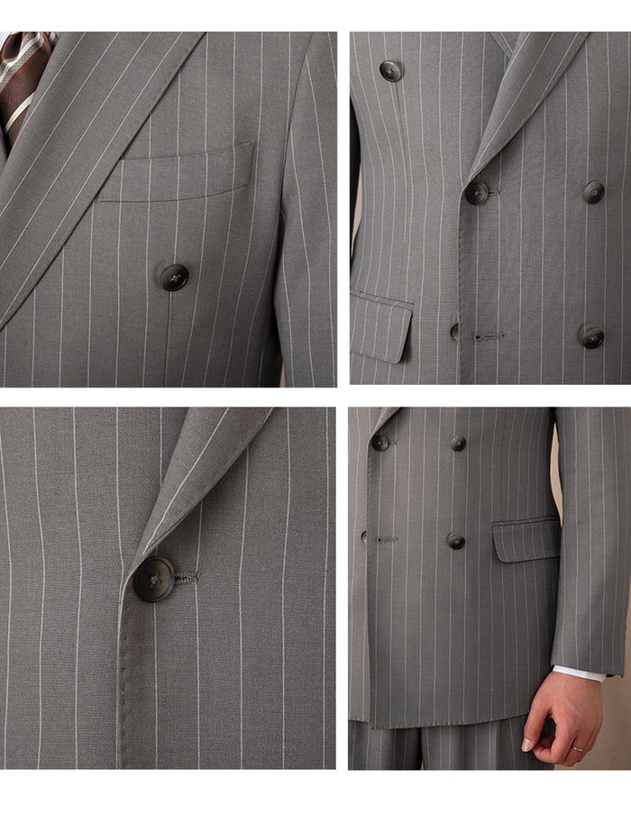 Blazer cruzado gris a rayas diplomáticas