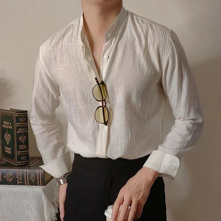 Looped LS032 Linen Mandarin Collar Shirt