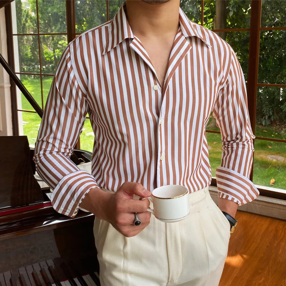 Looped LS040 Striped Mandarin Collar Shirt
