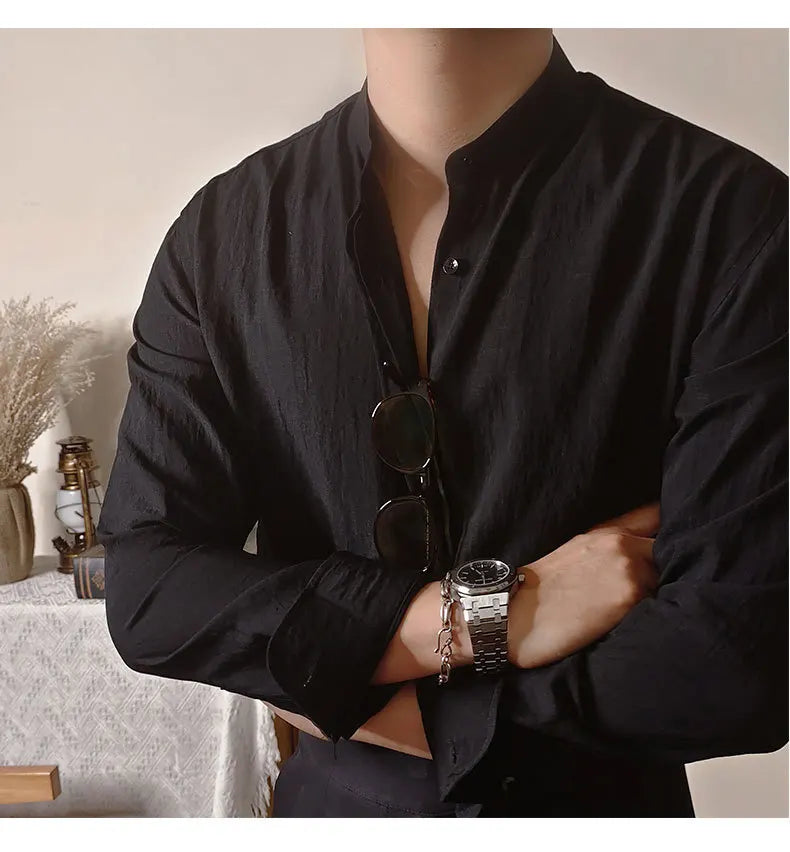 Looped LS032 Linen Mandarin Collar Shirt