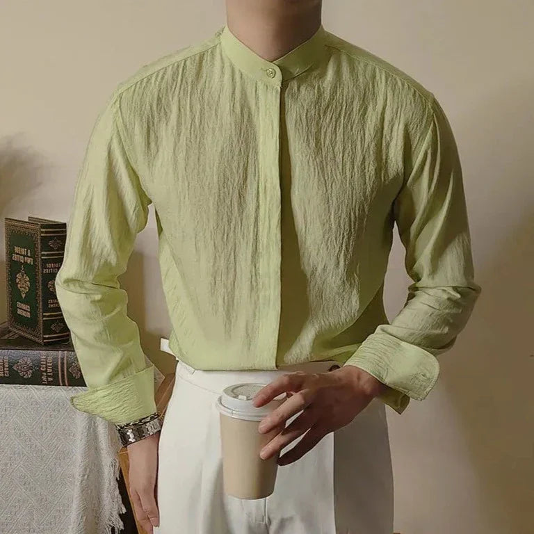 Looped LS032 Linen Mandarin Collar Shirt