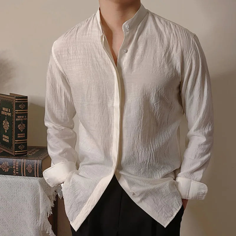 Looped LS032 Linen Mandarin Collar Shirt