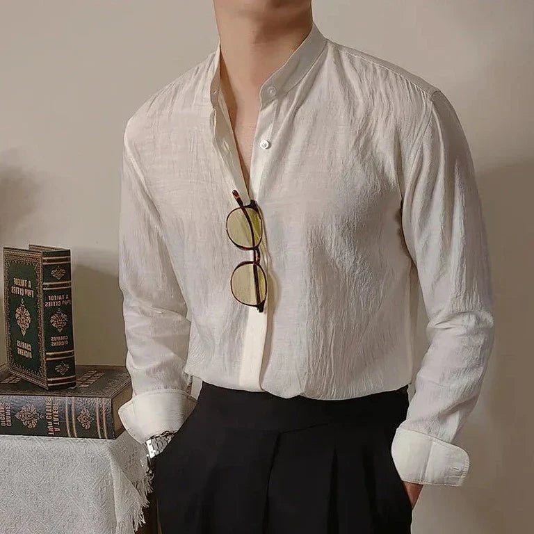 Looped LS032 Linen Mandarin Collar Shirt