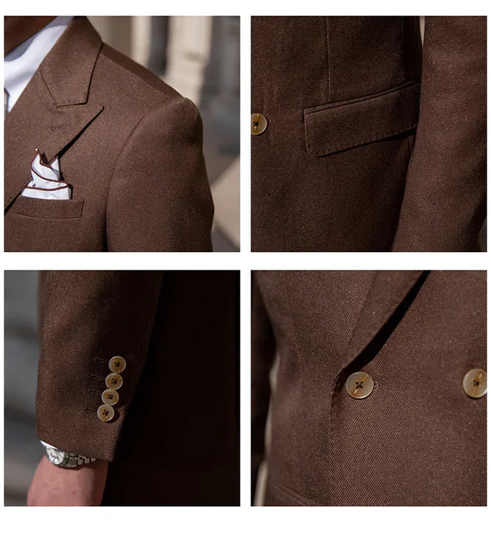 Traje de hombre de corte entallado con solapa y lazo LS006