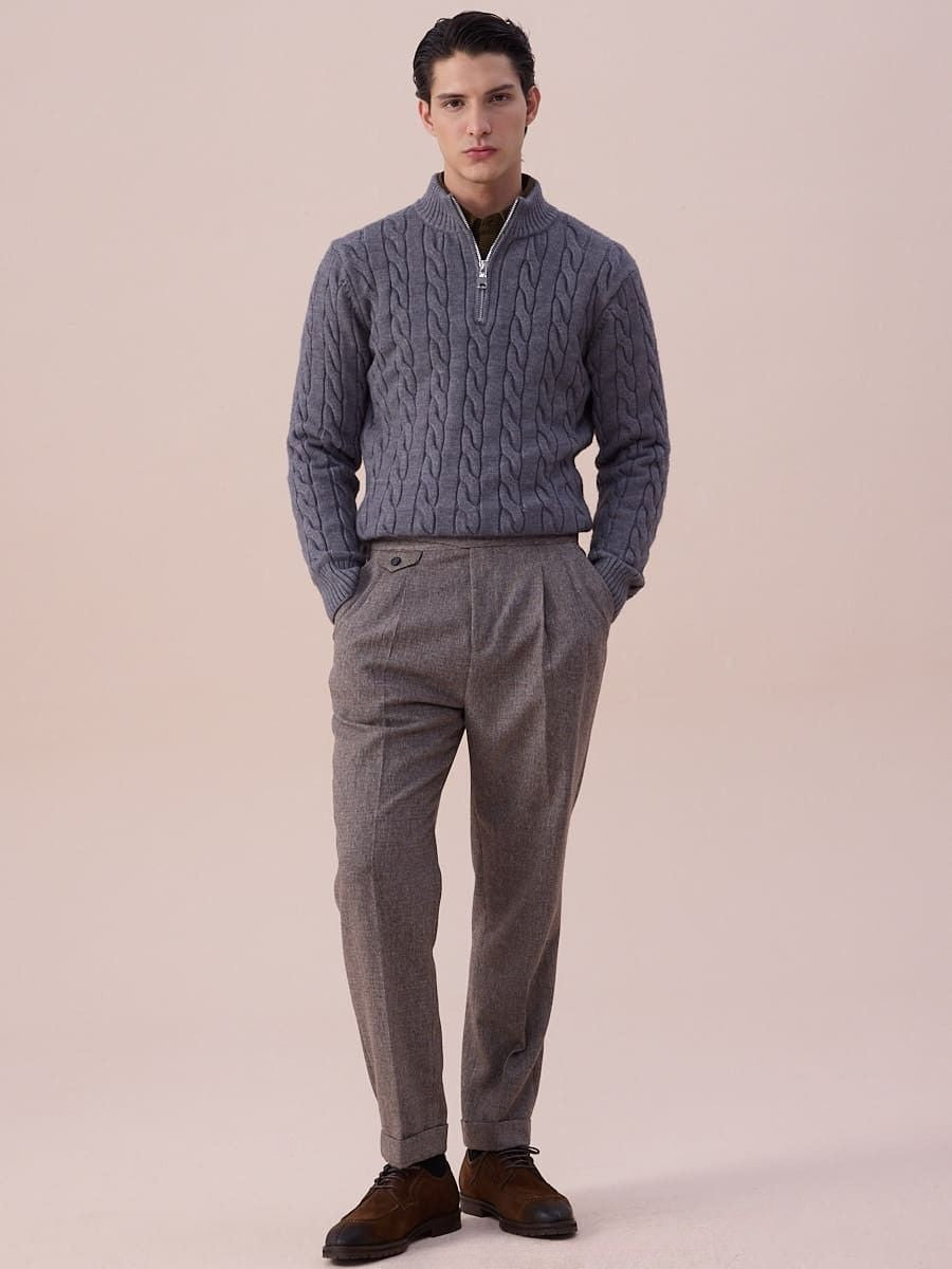 Pull à col zippé en maille torsadée