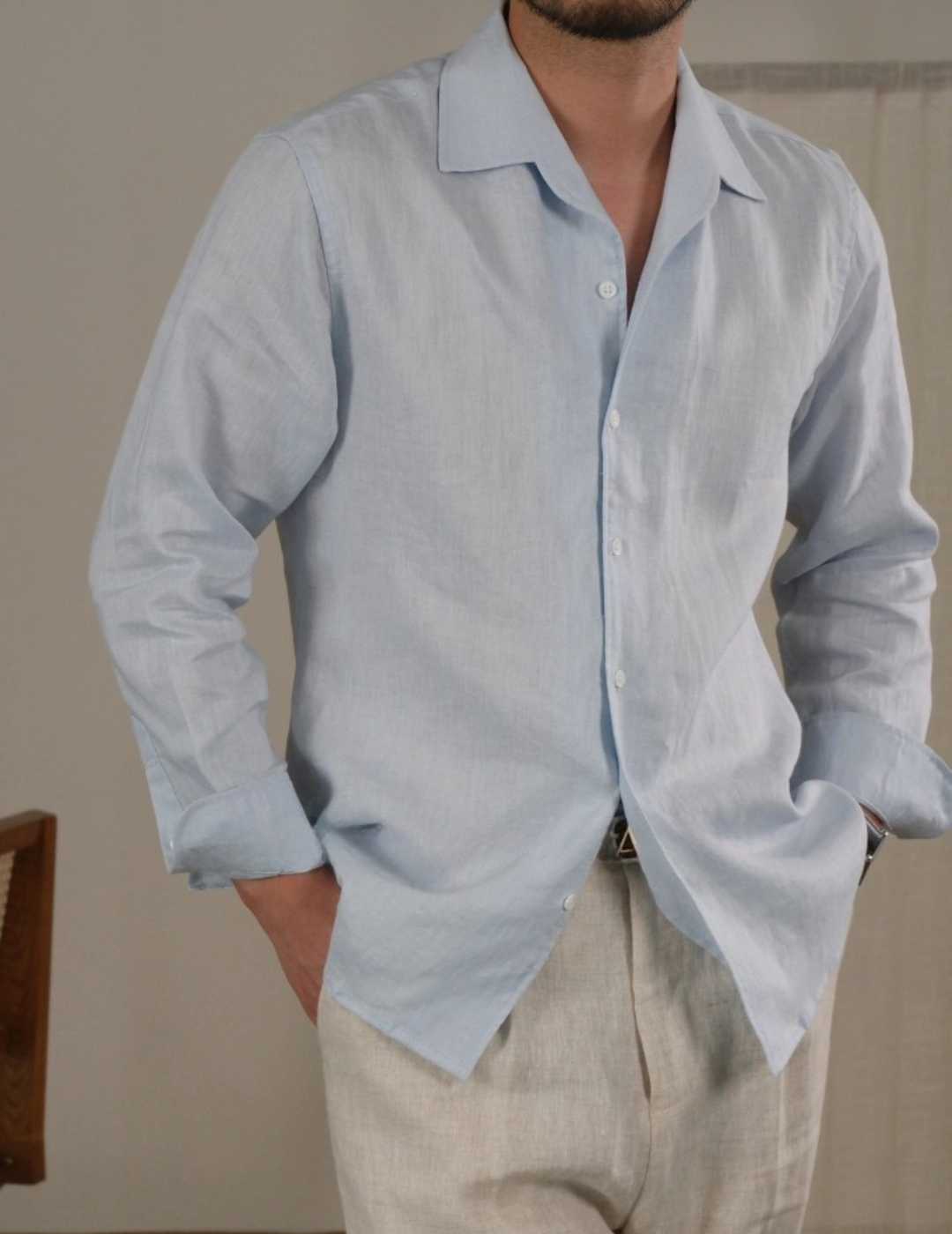 Chemise à manches longues et col cubain en lin