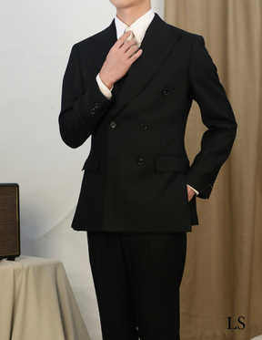 Double Breasted Genoa Black Suit