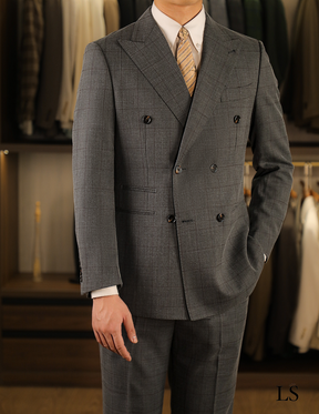 Suit Double-Breasted Windowpane Gray