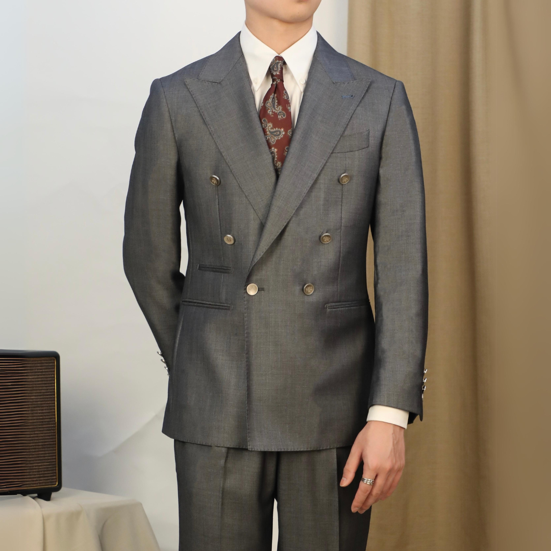 Double Breasted Peak Lapel Gray Suit