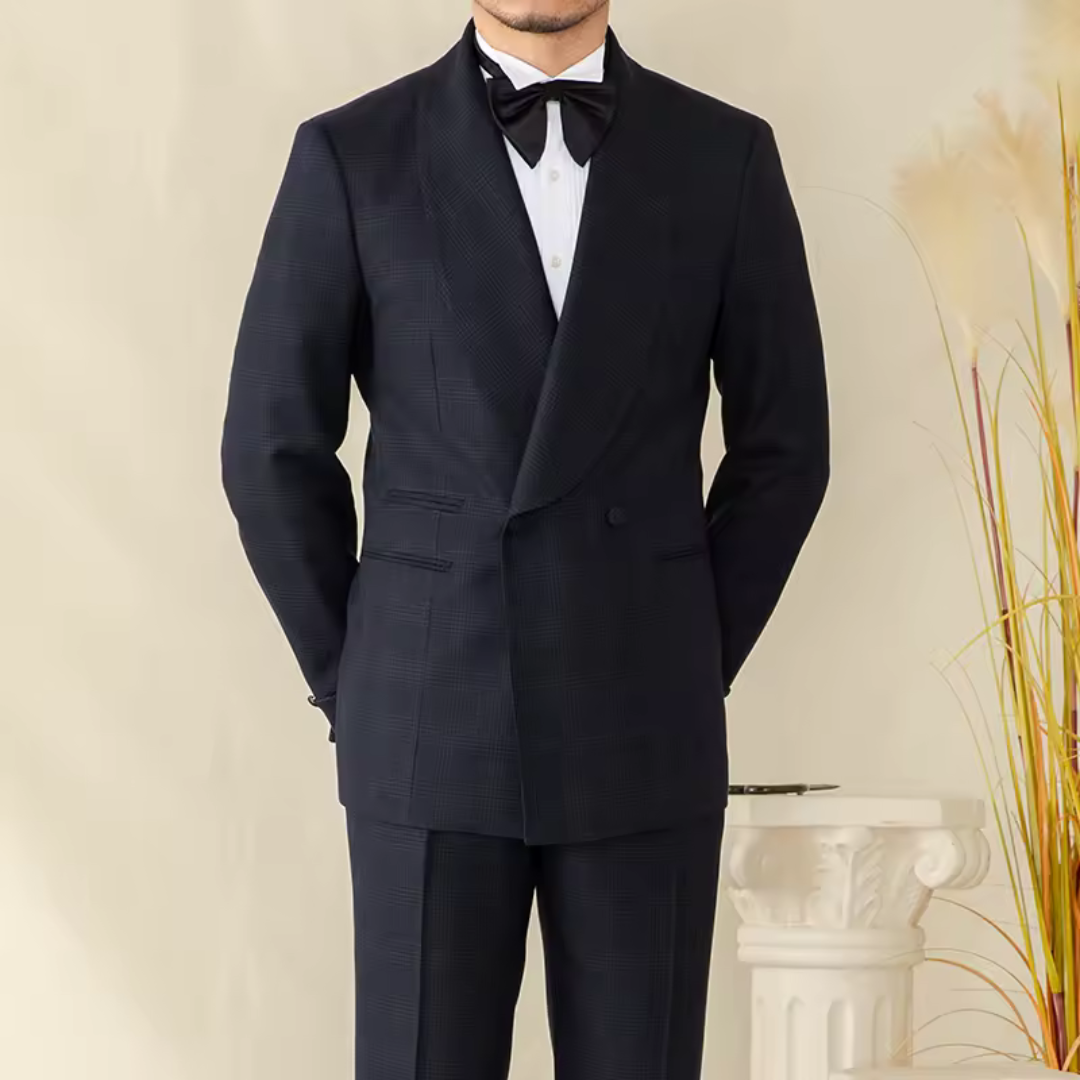 Double Breasted Suit with Black Shawl Lapel