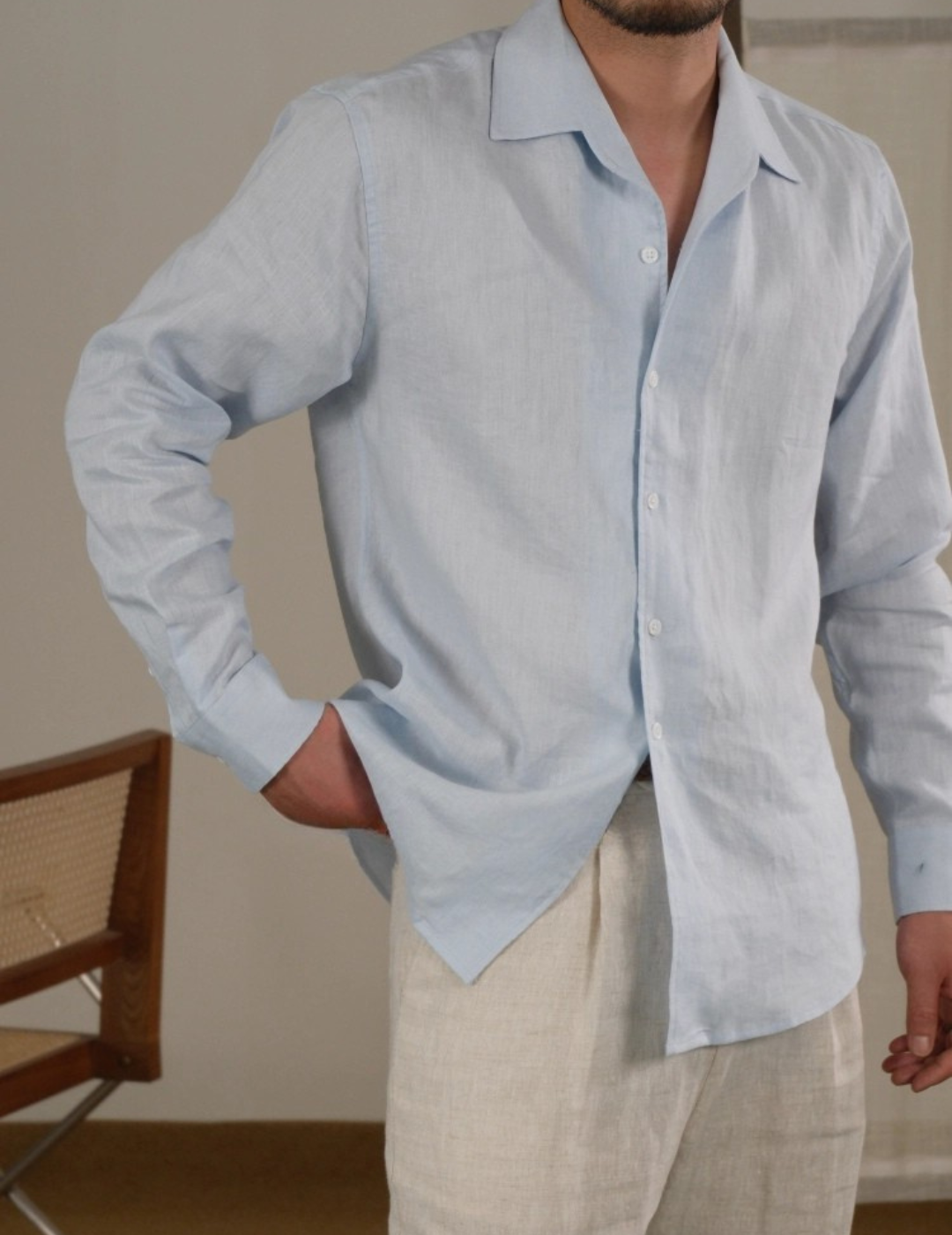 Chemise à manches longues et col cubain en lin