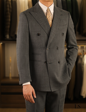 Suit Double-Breasted Windowpane Gray