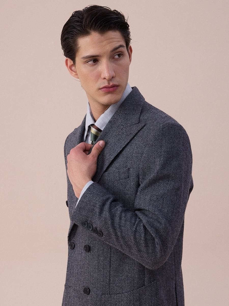 Venice Double Breasted Herringbone Wool Suit