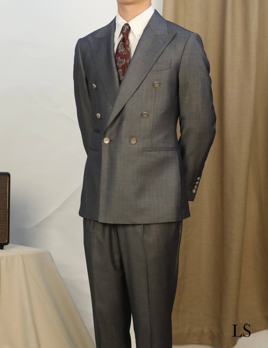 Double Breasted Peak Lapel Gray Suit