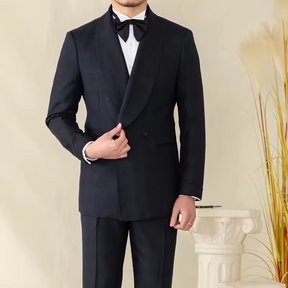 Double Breasted Suit with Black Shawl Lapel