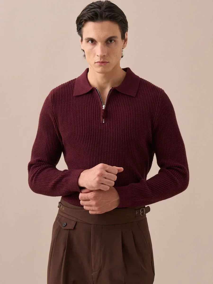 Ribbed Knit Half-Zip Sweater