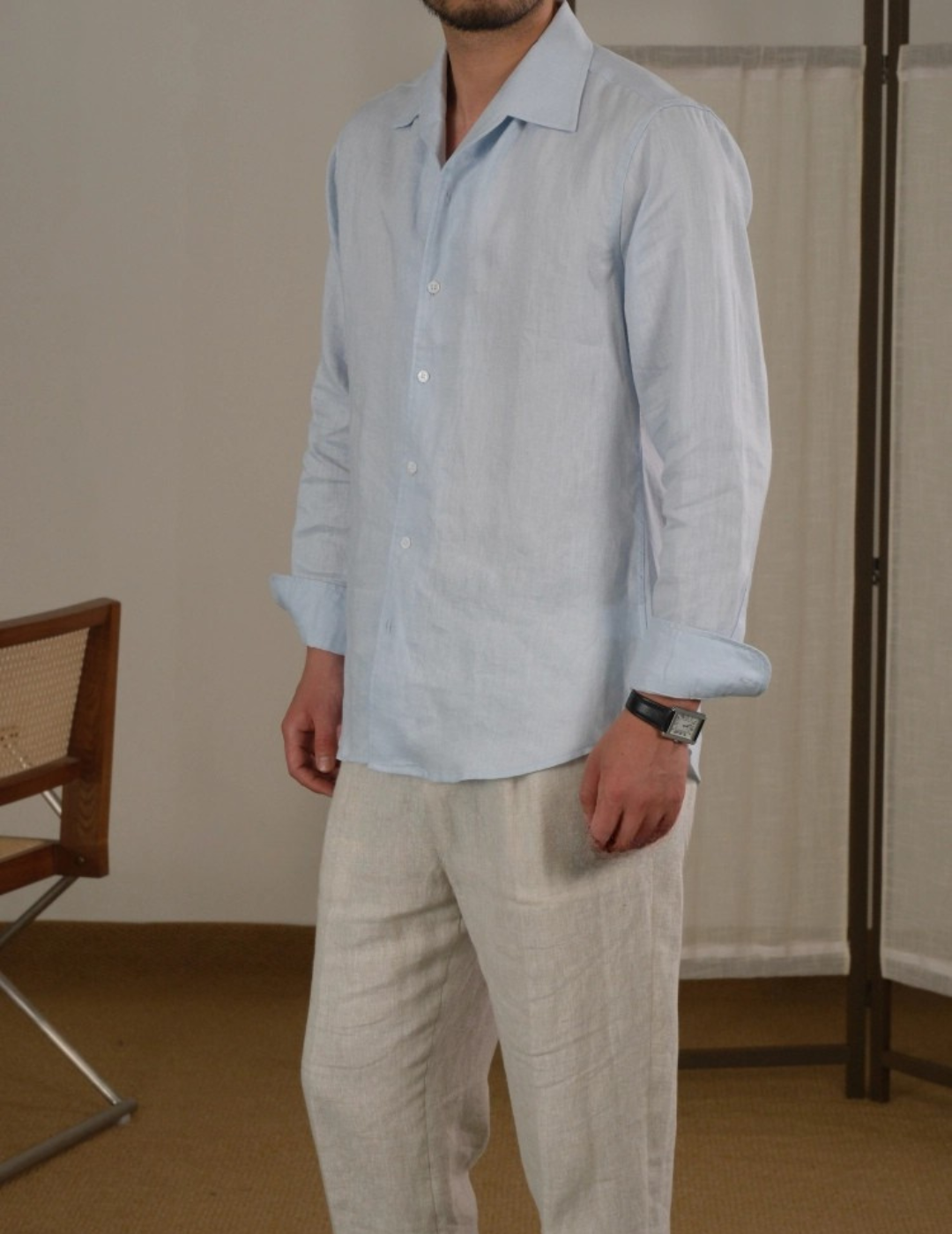 Chemise à manches longues et col cubain en lin