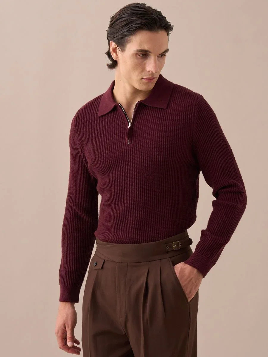 Ribbed Knit Half-Zip Sweater