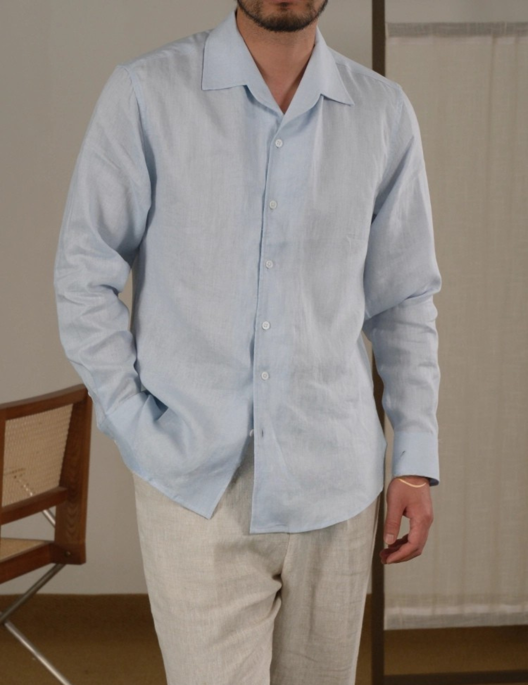 Linen Cuban Collar Long Sleeve Shirt
