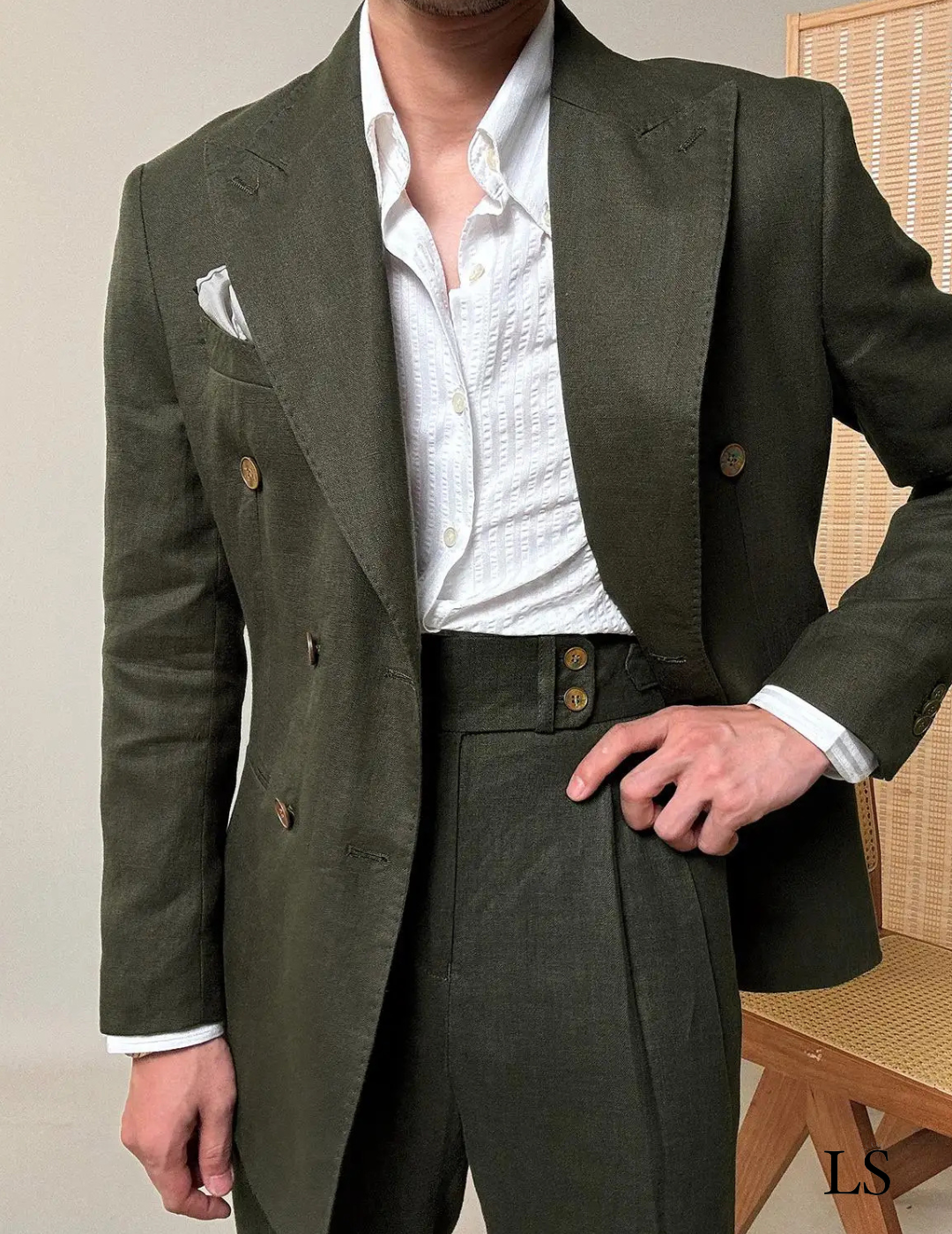 Traje de lino cruzado Looped LS035