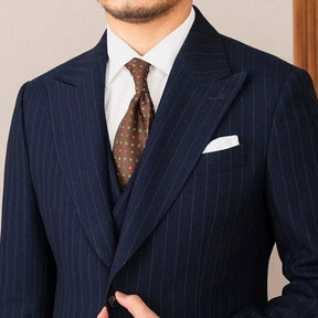 Two Button Pinstripe Suit with Peak Lapel