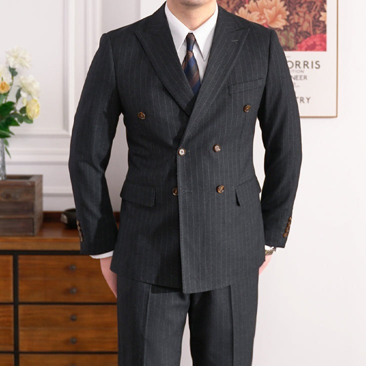 British Pinstripe Overlap Suit