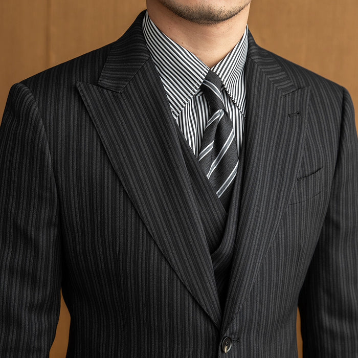 Dark Gray Striped Two Button Suit