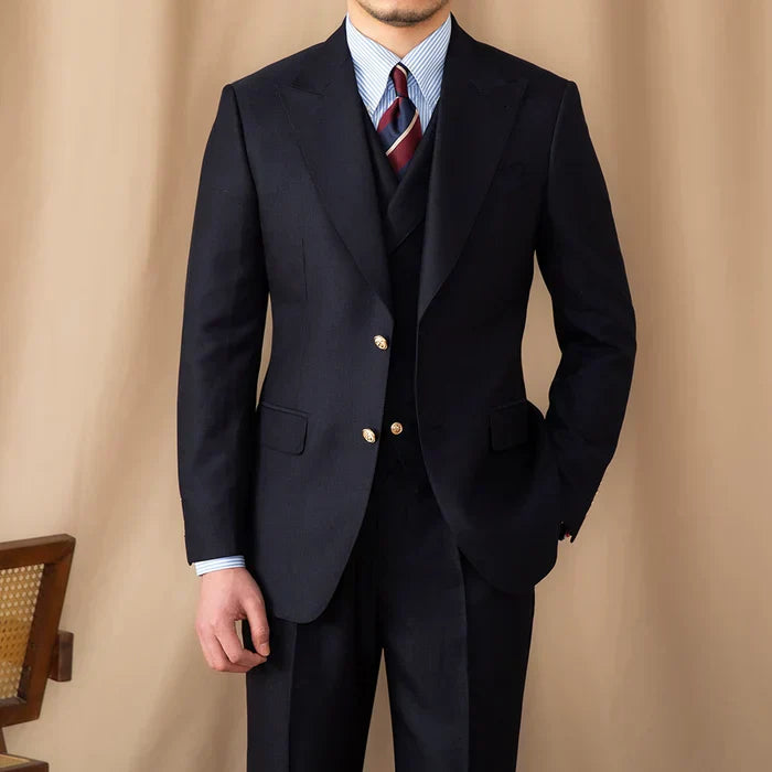 Traje negro británico de dos botones