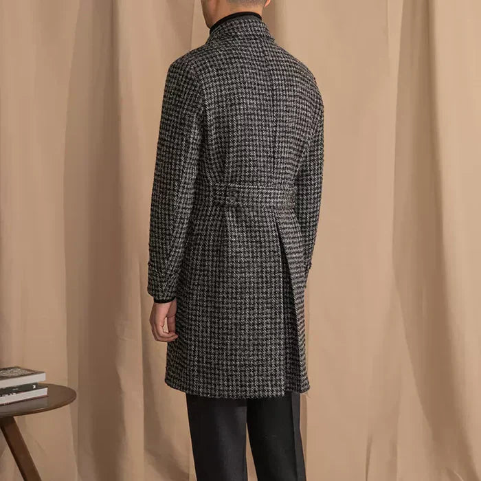 Abrigo cruzado de espiga gris oscuro