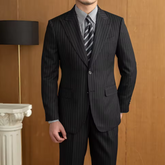 Dark Gray Striped Two Button Suit