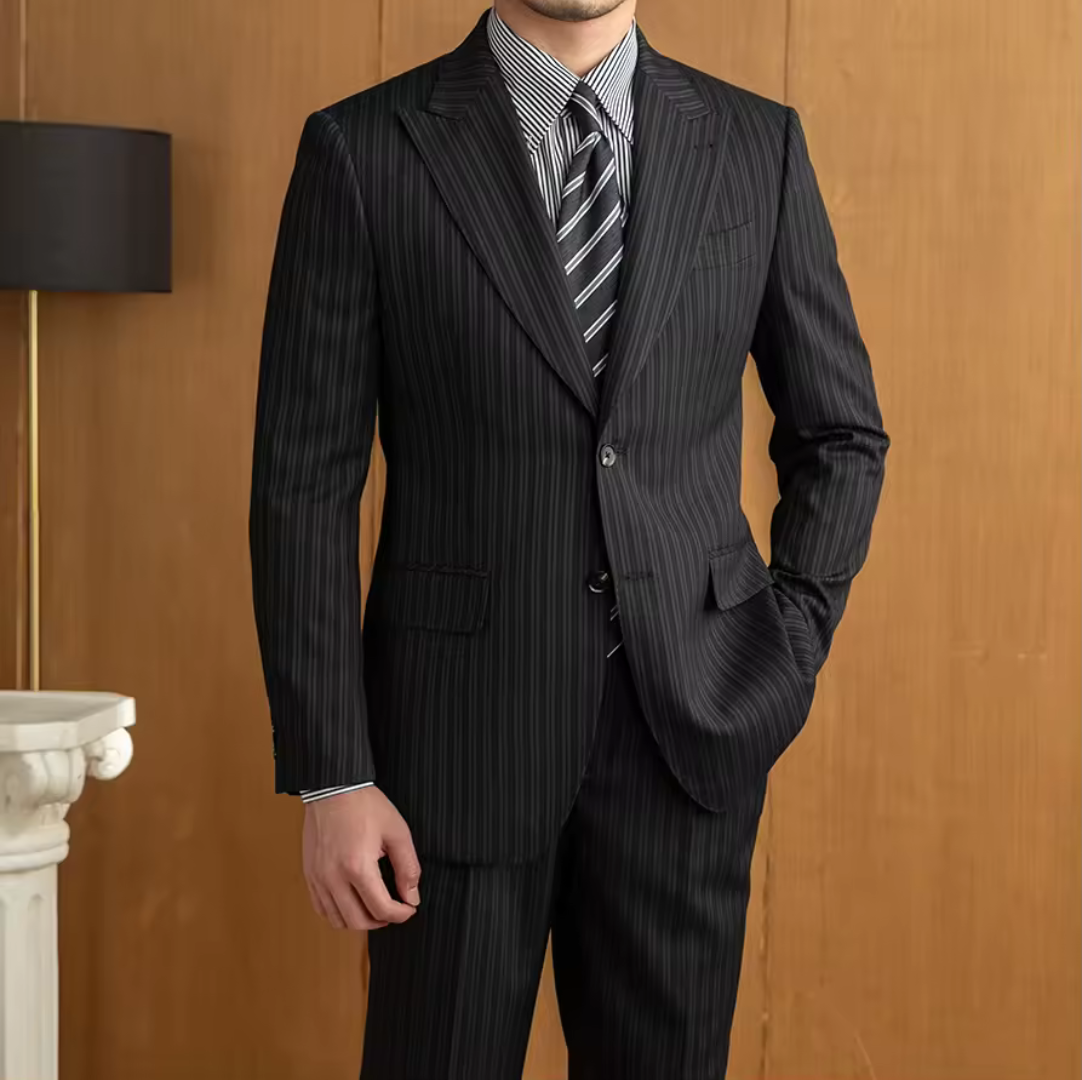 Dark Gray Striped Two Button Suit