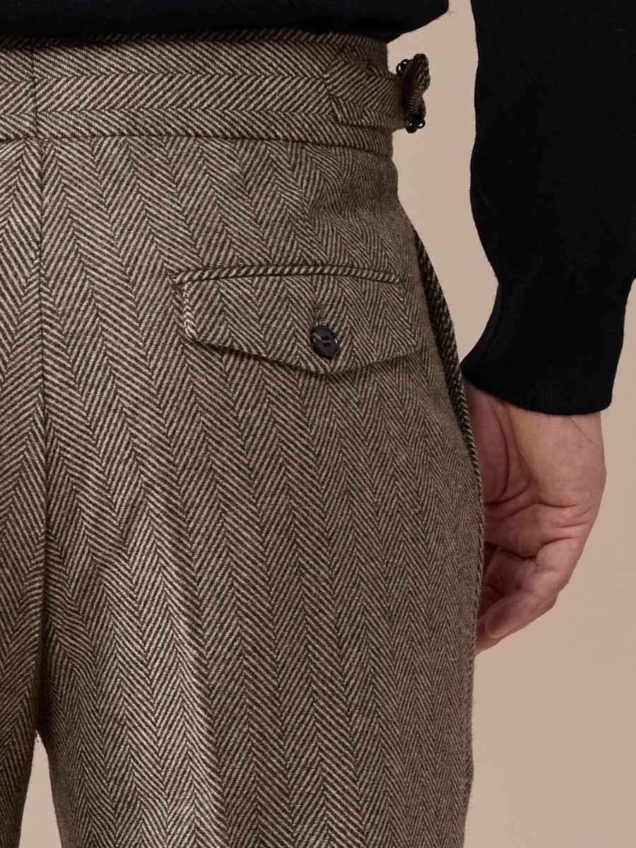 Venice Herringbone Wool Pleated Pants