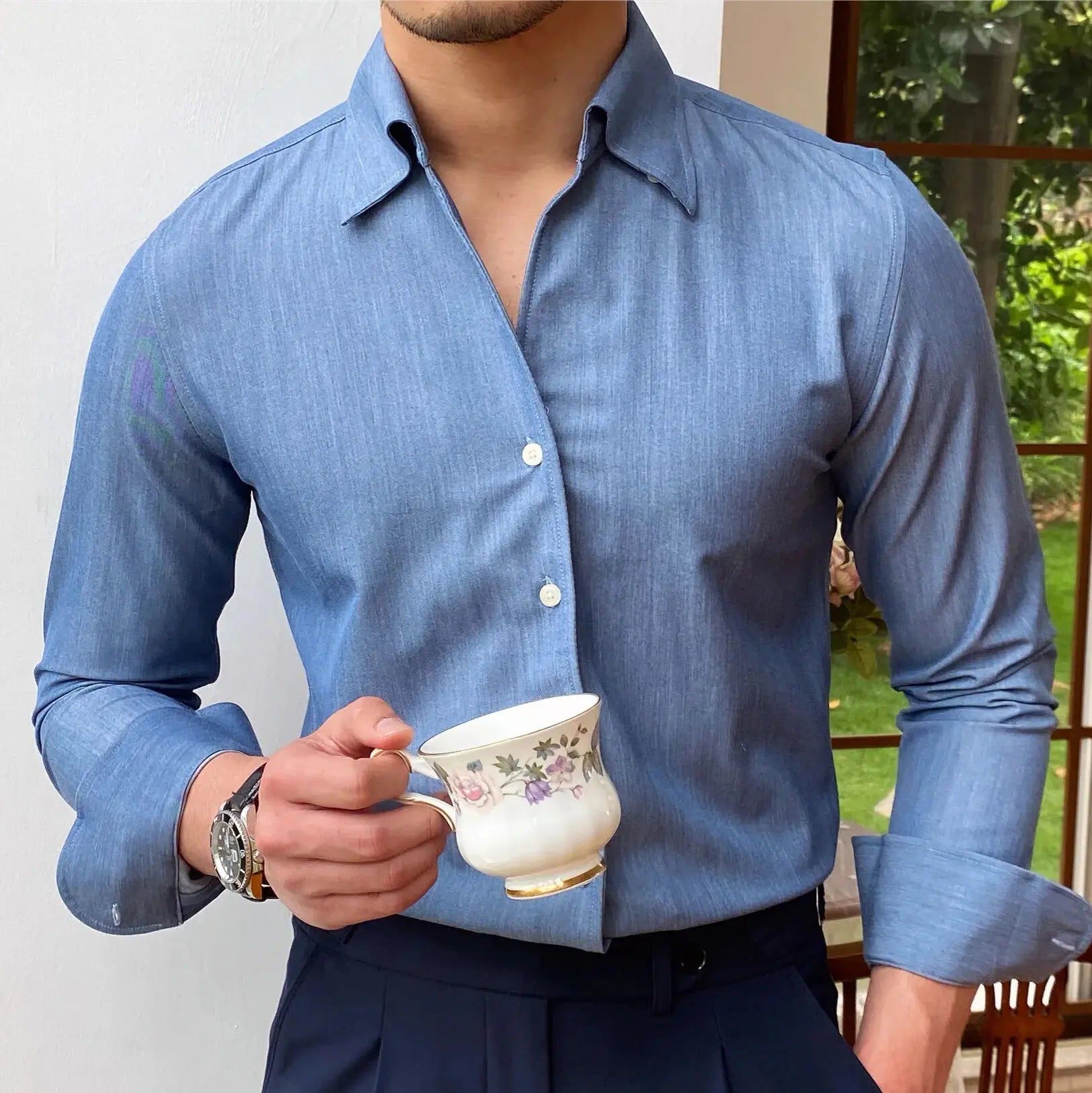 Camisa de vestir para hombre con lazo LS033