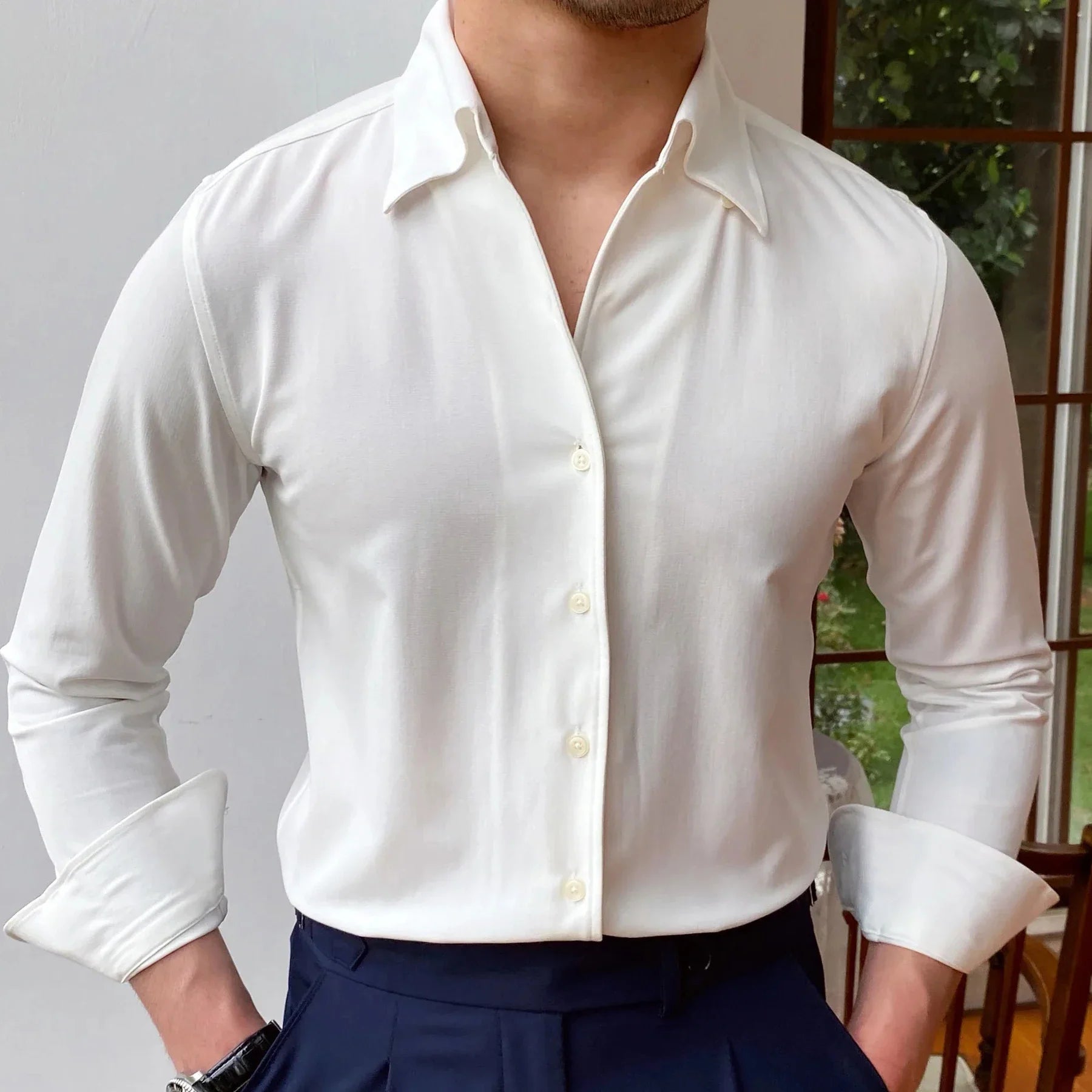 Camisa de vestir para hombre con lazo LS033